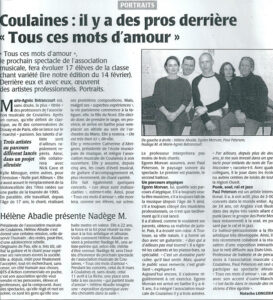 Article de presse - Concert Tous ces mots d'amour